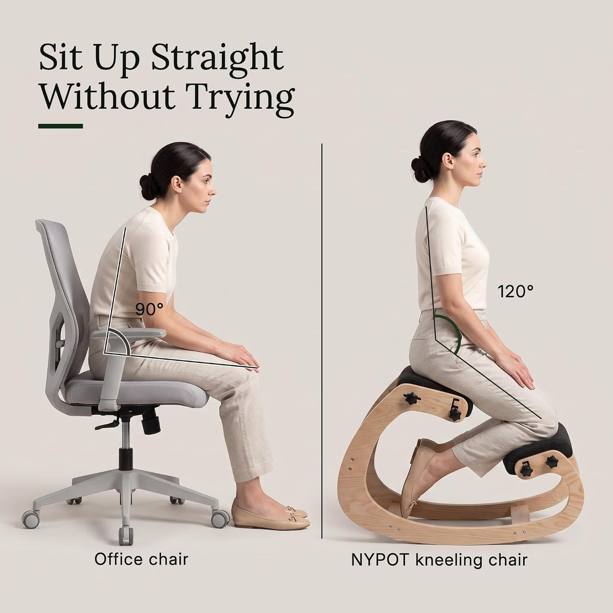 NYPOT Ergonomic Kneeling Chair with Adjustable Seats - Knee Chair for Posture Correction & Kneel Rocking Stool for Desk - Back Pain Relief for Home and Office, Supports 250 pounds - 5 Years Warranty