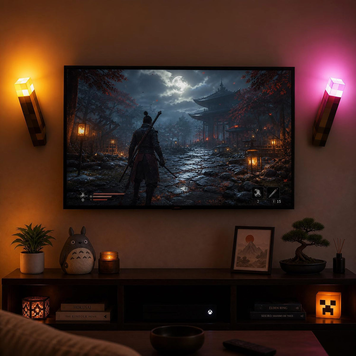 LOUHH Wall Torch Lamp, 7 Color LED Wall Night Light Rechargeable Retro Pixel Style Table Lamp for Game Room Kids Room Decor and Children's Gifts