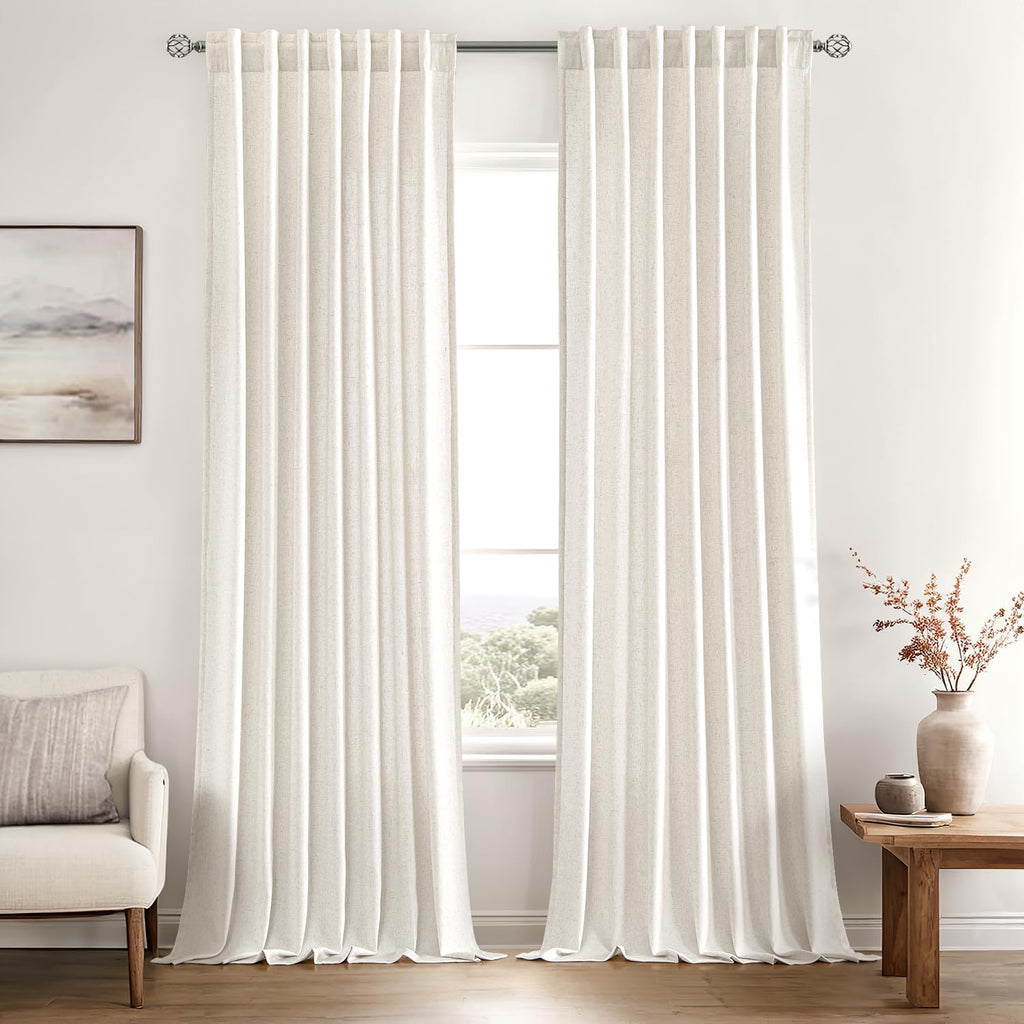 MIULEE Non-See-Through Privacy Linen Curtains 52W x 84L Inch Natural White