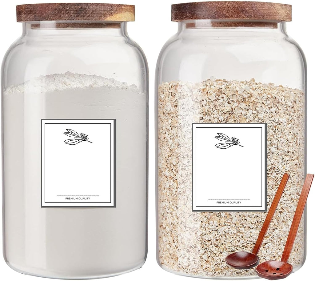 2 PCS Larger Class Jars with Lids, Flour Sugar Storage Containers Sets for Kitchen Borosilicate Glass Canisters with Spoon Pantry Organizers and Storage for Tea Spice Cereal Coffee( (95FL OZ/2700ml)