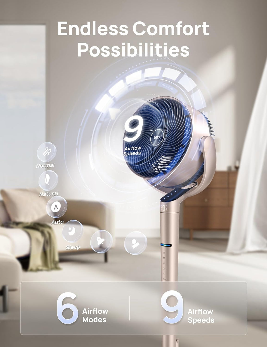 DREO Smart Fan for Bedroom, Position-based Oscillation