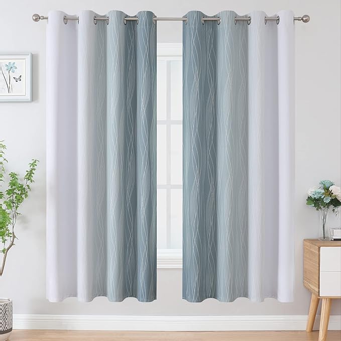 Estelar Textiler Stone Blue and Greyish White Blackout Curtains 72 Inch Length - Image 2