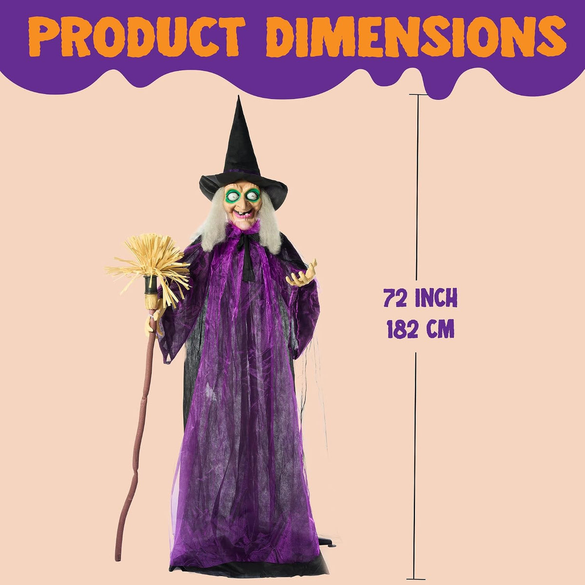 JOYIN Halloween Decorations Witch Life Size Animated with LED Eyes and Creepy Sound, Radar Motion Activated Animatronics Clearance for Haunted House Decor Outdoor Lawn Yard Patio
