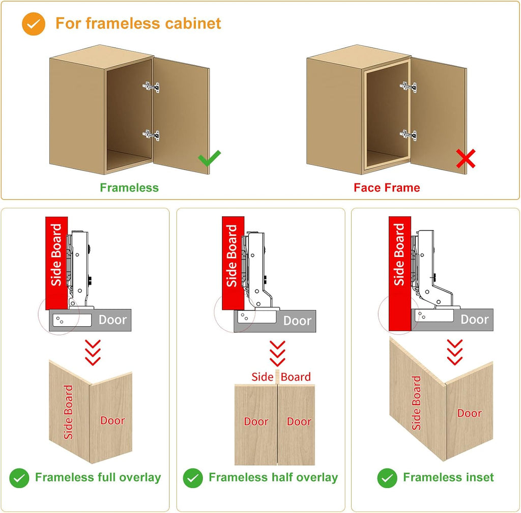 10 Pack Frameless Full Overlay Soft Close Concealed European Hinges, Self Closing Satin Nickel, 105 ° Open Angle 4D Adjustment, Speed Control, Clip On, Stainless Steel for Cabinet Door