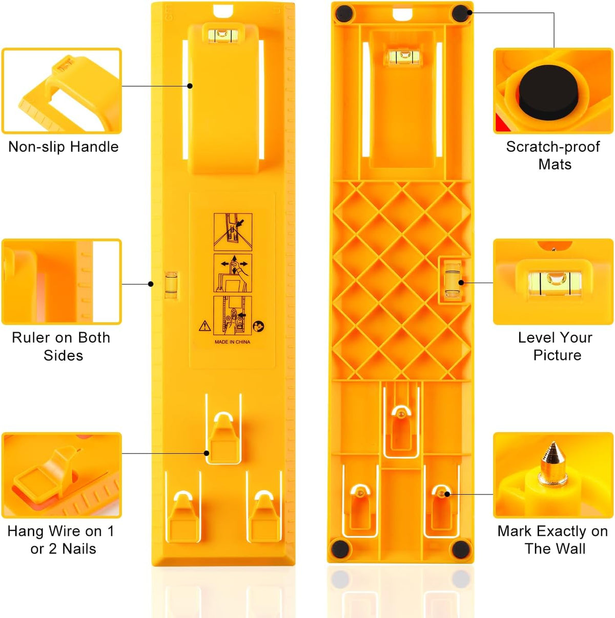 Picture Hanging Kit, Include Picture Hanging Tool with Level/ Picture Hanging Hareware/ Small Hammer, for Easy Hang and Level, Wall Hanging Kit Assorted with Sawtooth/ Wire Hanger