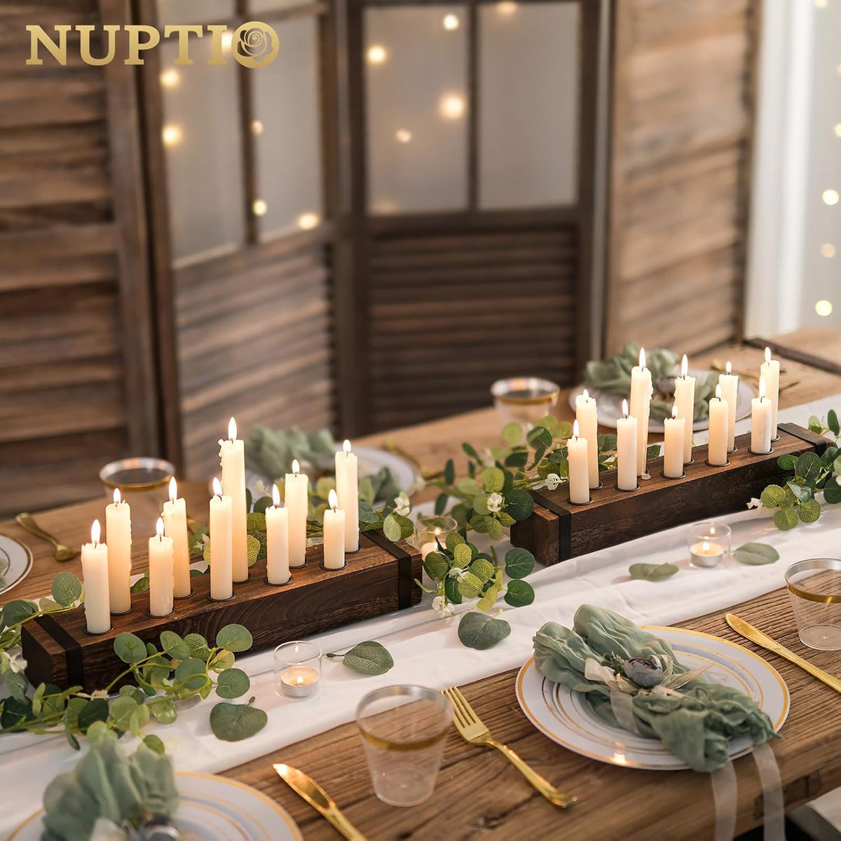 NUPTIO Wood Candelabra for Table Centerpiece: Long Taper Candle Holder