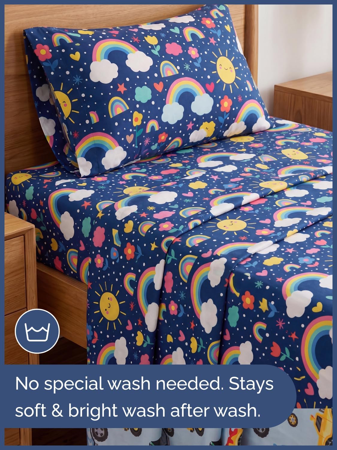 Kids Twin Size Rainbow Sky Bed Sheets - 3 Piece Kids Rainbow Sky Sheet Set