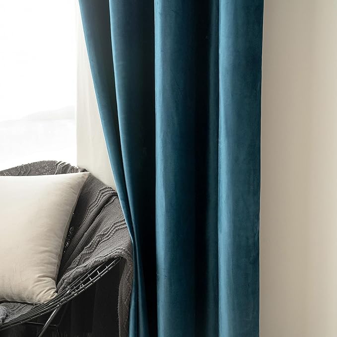 MIULEE Blue Velvet Curtains 108 Inches Length Extra Long Blackout Curtains - Image 6