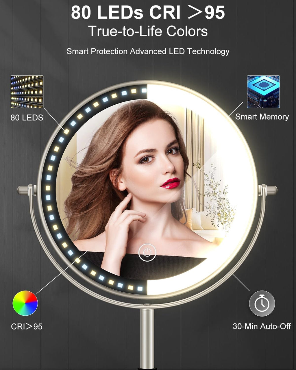8" Lighted Makeup Mirror with Light,30X Magnifying Height Adjustable Mirror