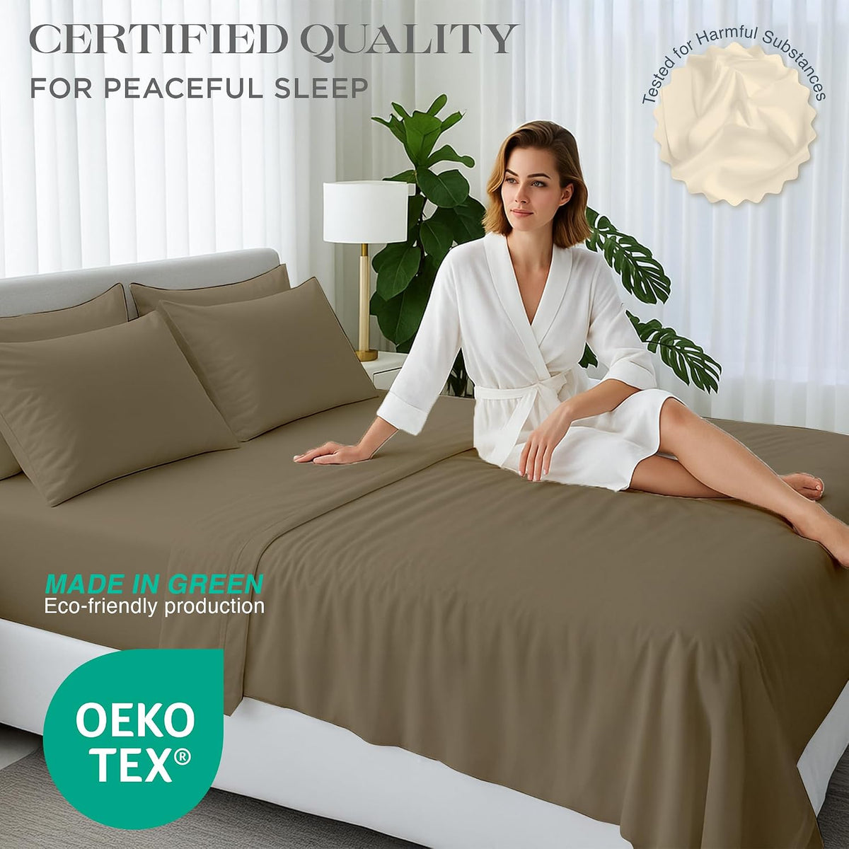 1000 Series High Thread Count Luxury Full Sheets -Taupe Cooling Sheet