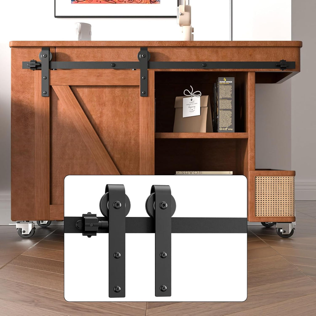 3FT Super Mini Cabinet Small Sliding Barn Door Hardware Track Kit Apply for Storage Window TV Stand-Fit 15"-18" Wide Door Panel-J Shape Hanger