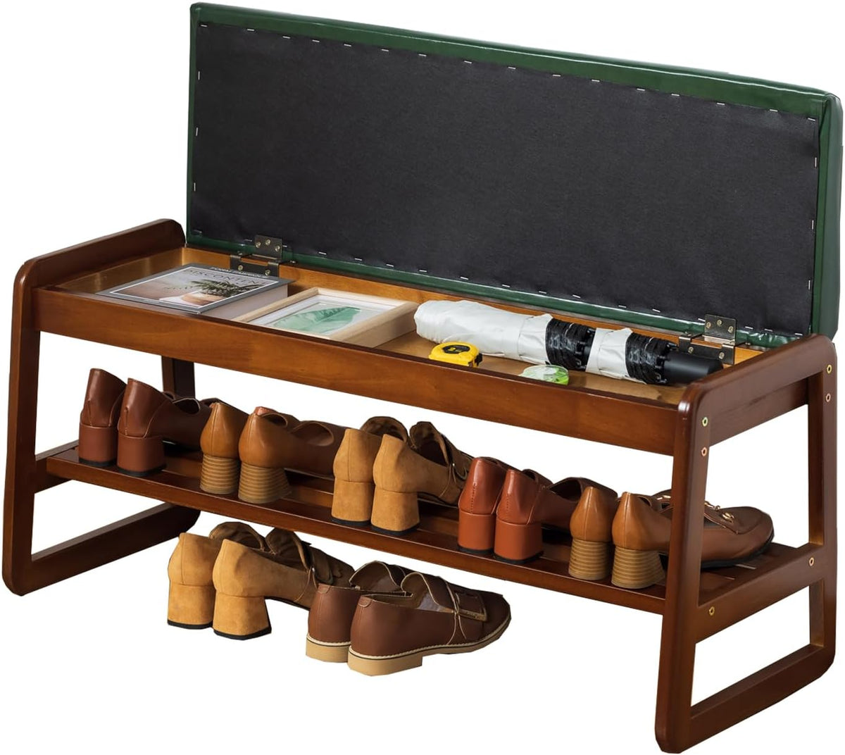 latifolia 2 Tier Shoe Rack Bench with Flip-Top Storage, Green