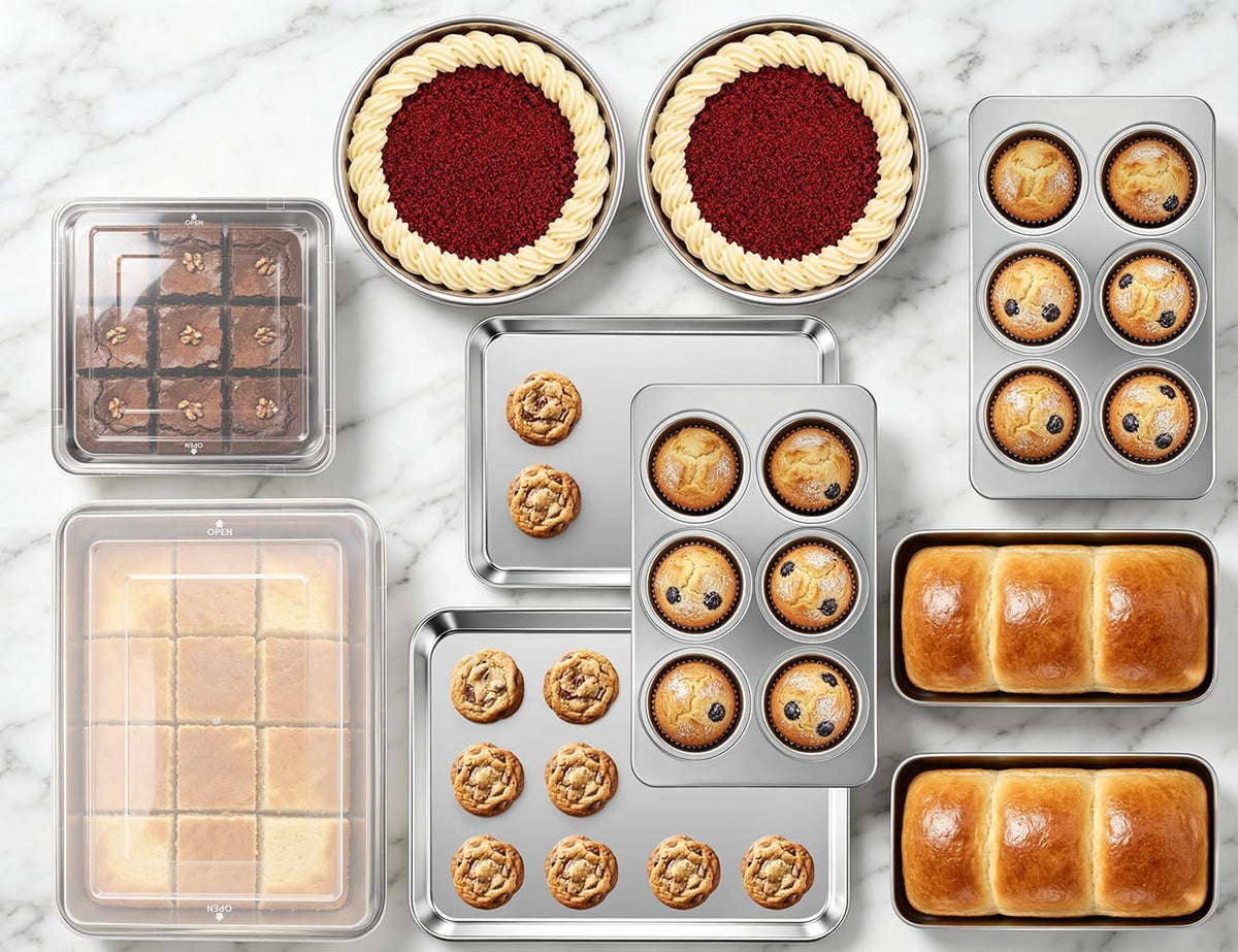 Leonyo Non-Toxic Stainless Steel Bakeware Baking Sheet Set of 10 with Lid