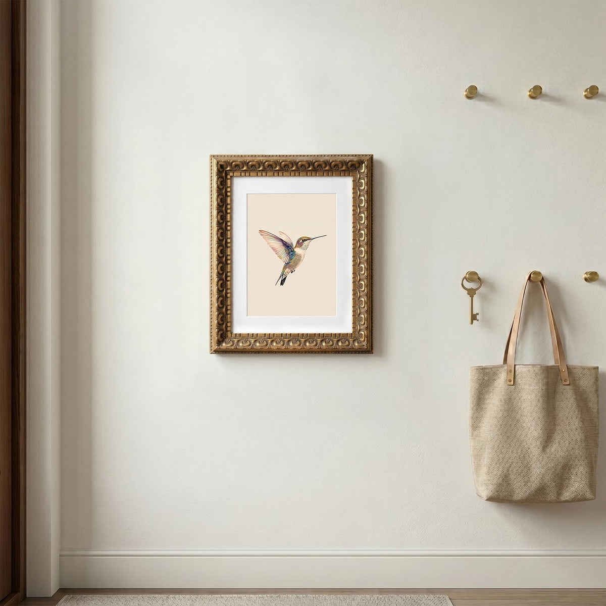 Wemandh Vintage Gold Framed Hummingbird Canvas Wall Art (8"x10")