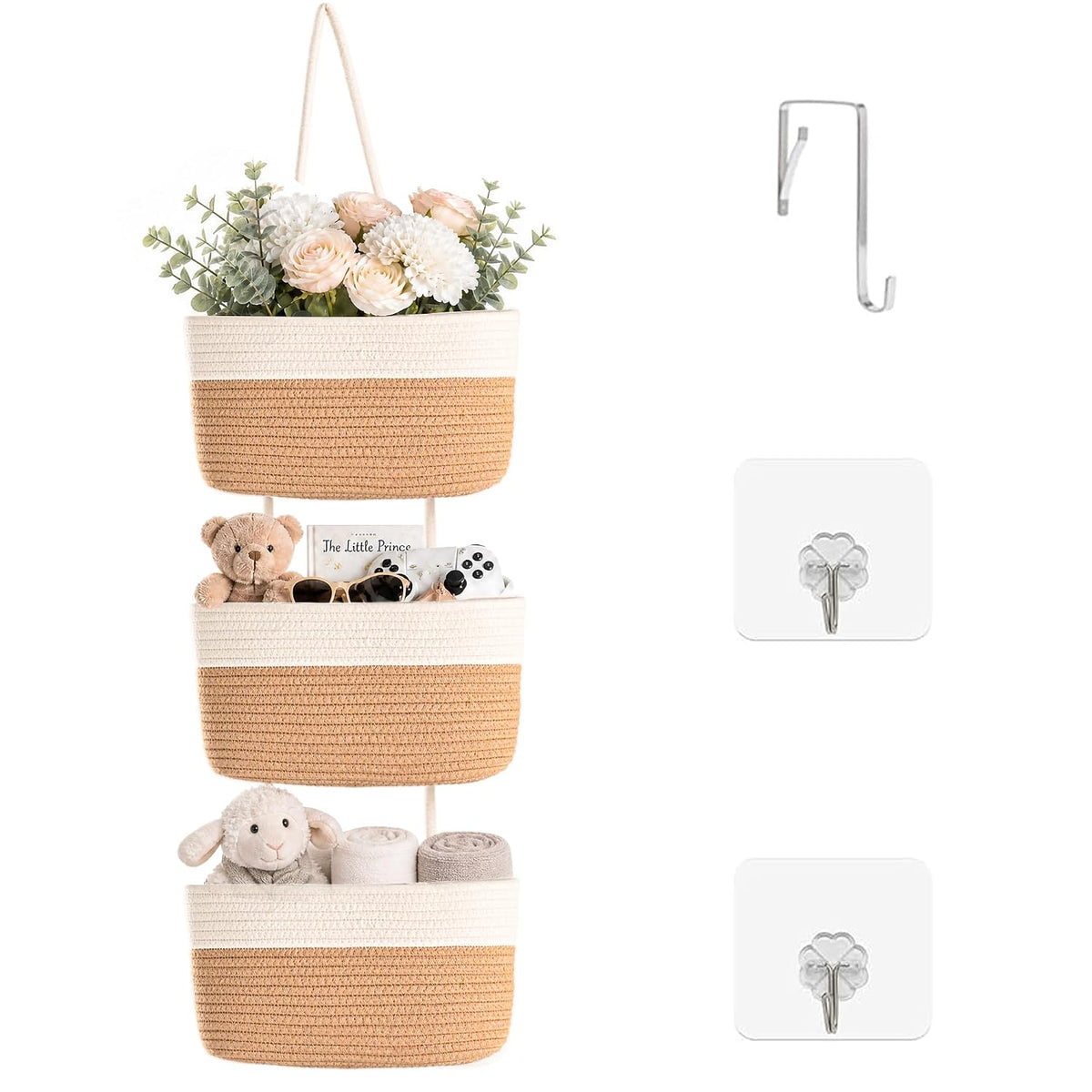 Hanging Baskets for Organizing 3-Tier Wall Basket Khaki & Off White