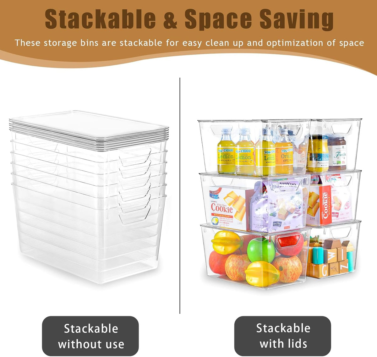 6 Pack Clear Storage Bins with Lids, 7 Quart Pantry Organizer Bins