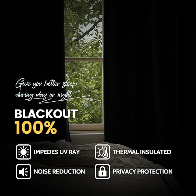Yakamok 100% Blackout Curtain Panels 72 inches Cold and Light Blocking Drapes - Image 6