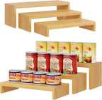 2 Sets DIY Bamboo Can Organizer for Pantry, 3-Tier 6-Piece Can Display Rack