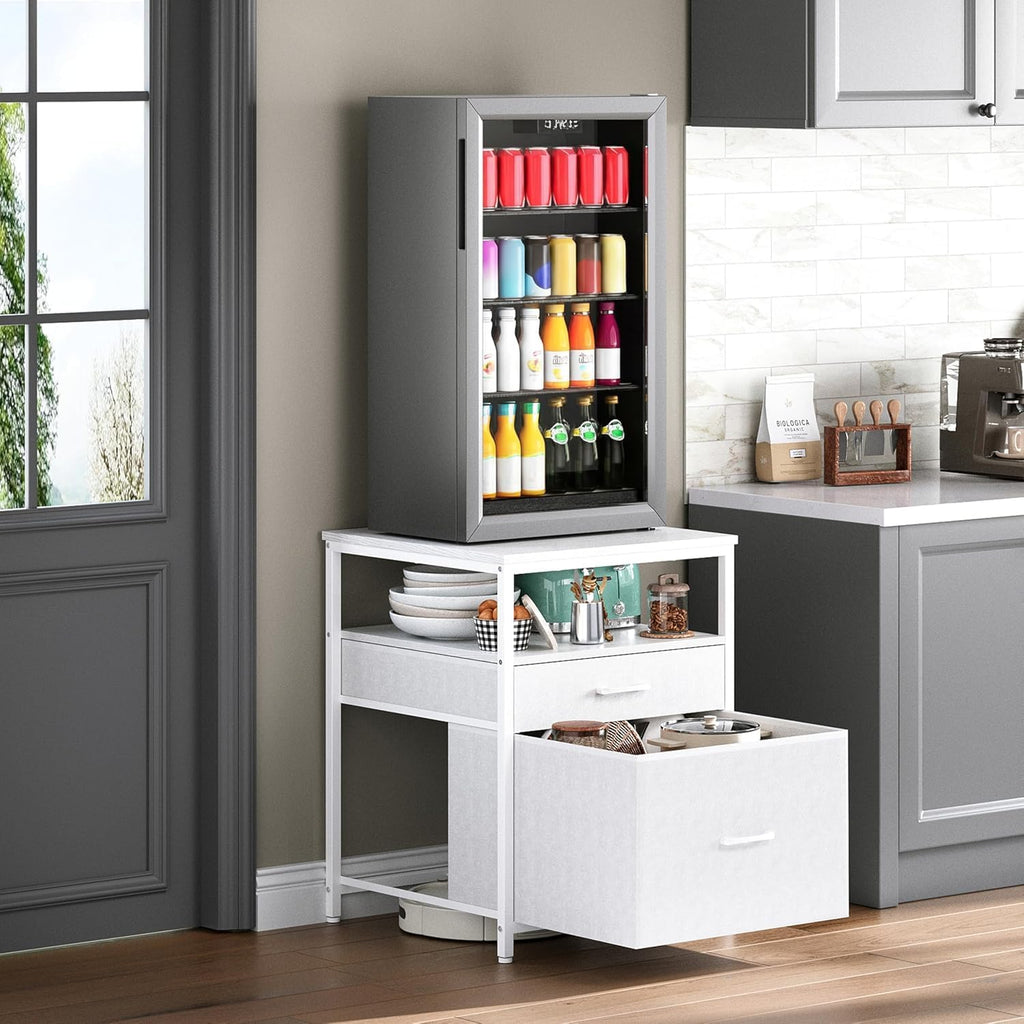 Herture Mini Fridge Stand with 3 Storage, Mini Fridge Cabinet, Beverage Fridge Table, Heavy Duty 21.3" L* 22.7" W Tabletop, for Dorm, Apartment,Office, Bedroom Black HB01BXB