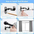 Curtain Rods for Windows 16-48", 1 Inch Black Curtain Rod, 1 Pack