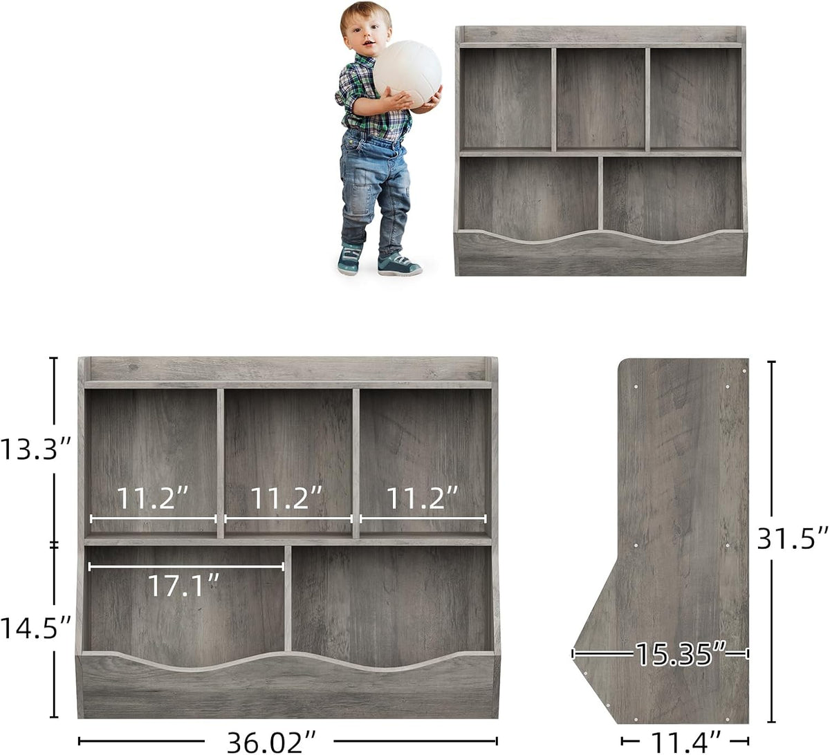 IDEALHOUSE Toy Bookshelf and Bookcase, Multi Shelf with Cubby Organizer Cabinet for Storage Books and Toys, for Bedroom, Playroom, Hallway