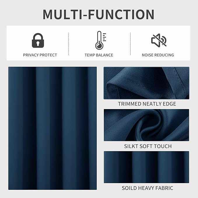 Joydeco Navy Blue Custom Solid Single Blackout Curtain - Image 4
