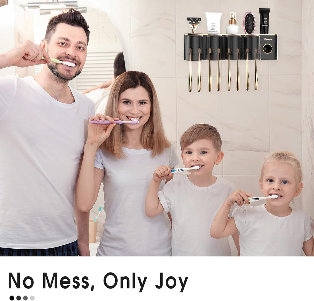 iHave Toothbrush Holders for Bathrooms Wall Mounted with Dispenser & 4 Cups