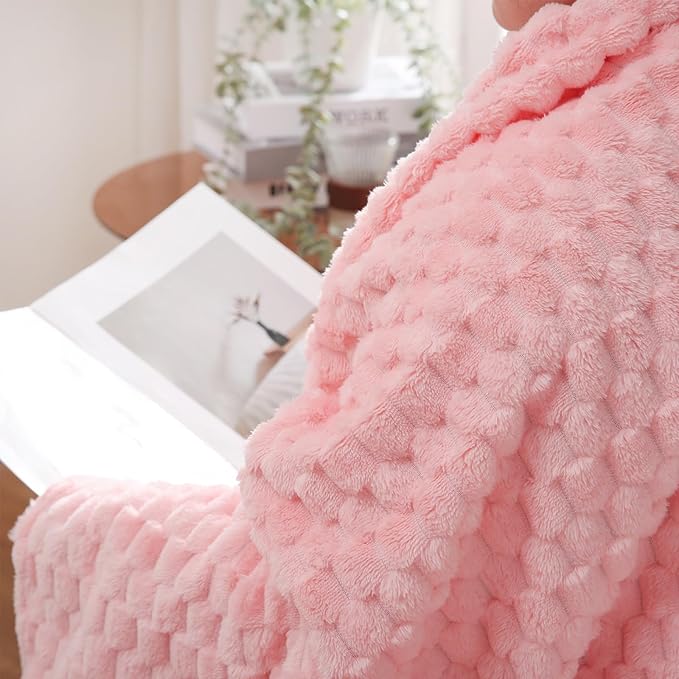 Puncuntex Light Pink Throw Blanket 60"×80" inches Fuzzy 3D Jacquard Decorative - Image 4