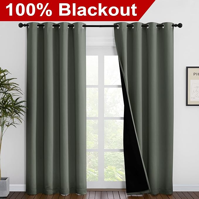 NICETOWN 100% Blackout Curtains 86 inches Long, Pair of Energy Smart & Noise - Image 2