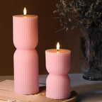 Pink Ribbed Flameless Pillar Candles with Remote Set of 2
