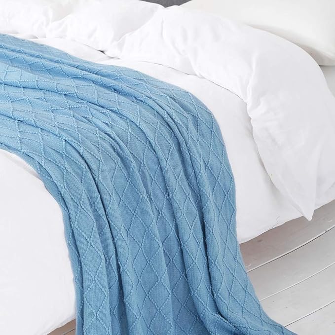 BOURINA Blue Throw Blanket 60x80 Inches Throw Textured Solid Soft Sofa Throw - Image 6