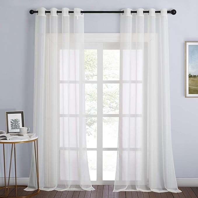 NICETOWN Beige Sheer Curtains for Living Room 120 inches Long, Grommet Voile by NICETOWN