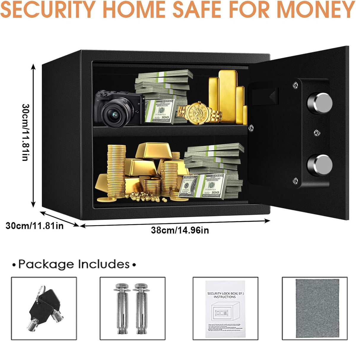 1.8 Cuft Fire proof Safes for HOME USE, Anti-Theft Digital Personal Security Safety Box with Electronic Keypad and Spare Keys, Home Safes Fireproof Waterproof for Money Medicine Document Valuables