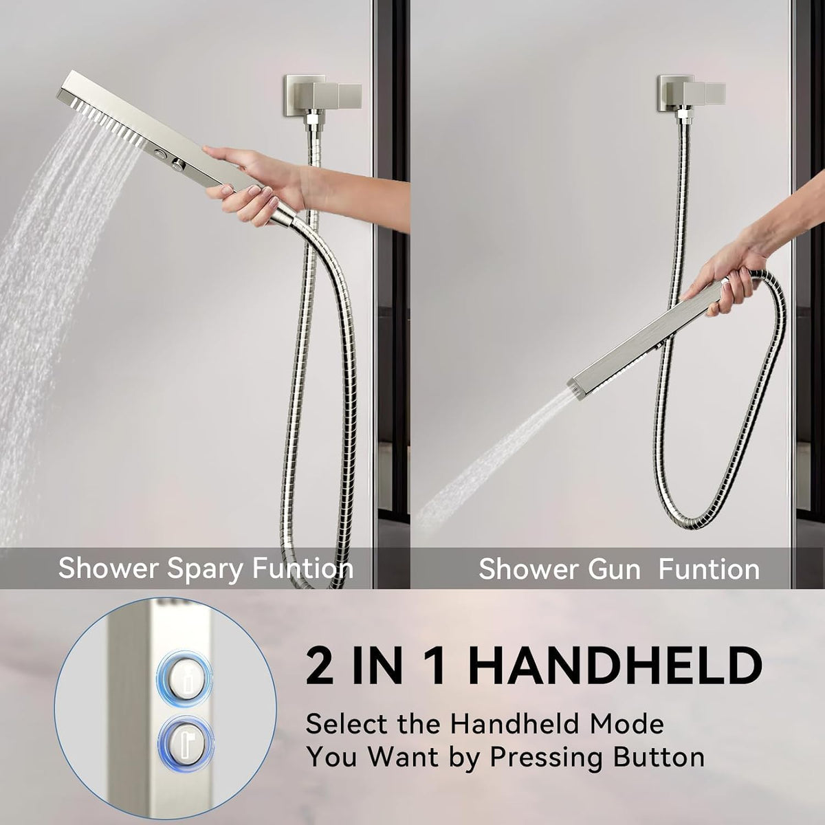 Shower Faucet Set Shower System Brushed Nickel, Push Button Diverter