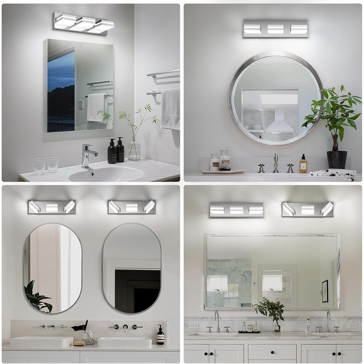 Modern LED Stainless Steel Chrome Acrylic Bathroom Lights Fixtures 3-Light