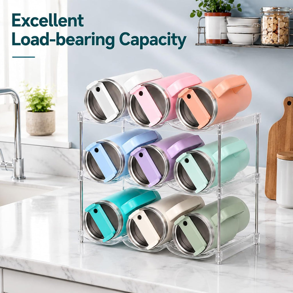 Stackable Water Bottle Organizer for Stanley 40 oz Tumbler, Large Compartment Water Bottle Holder for Cabinet, Clear Tumbler Organizer for Kitchen Countertop Pantry, 4 Pack
