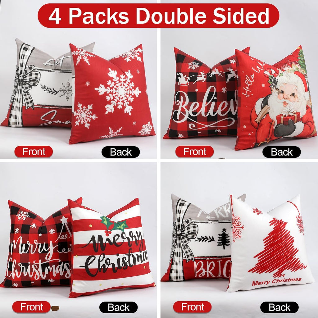 TOYPOPOR Christmas Pillow Covers 18x18 4Pcs Double‑Sided Winter Home Decor