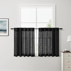 Nanspring Linen Kitchen Curtains 30 Inches Long Black Semi Sheer Short Curtains by Nanspring