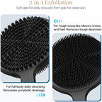 Silicone Back Scrubber for Shower &Silicone Face Scrubber, 2Pcs Silicone Exfoliating Brush Set with 17In Long Handle, Soft Body & Facial Cleansing Scrubber for Men Women