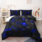 Nttopship Geometric Blue Black Comforter Set,Light Honeycomb 3 Piece Bedding Set Queen Size for Teen Boys,Modern Quilt Set Geometry Decor,Microfiber Lightweight 1 Comforter 2 Pillowcases All Season