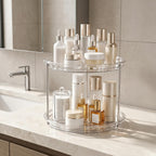 LAMU Rotating Makeup Organizer 2 Tier, Clear 360 Spinning Perfume Stand