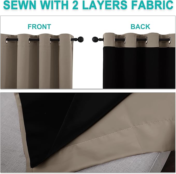 NICETOWN Taupe 100% Blackout Curtains 2 Panels - Image 5