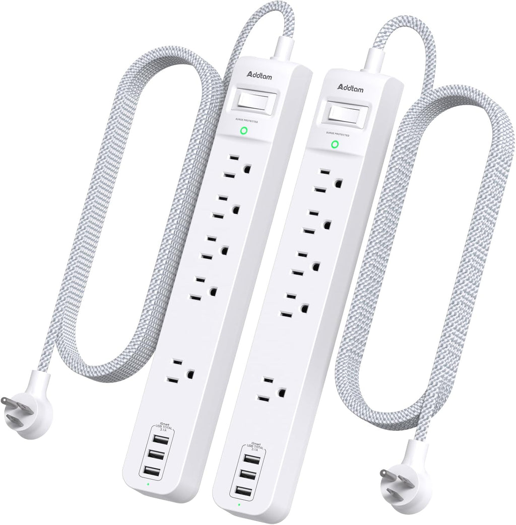 2 Pack Surge Protector Power Strip -6ft Extension Cord, 5 Outlets 4 USB