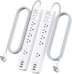 2 Pack Surge Protector Power Strip -6ft Extension Cord, 5 Outlets 4 USB