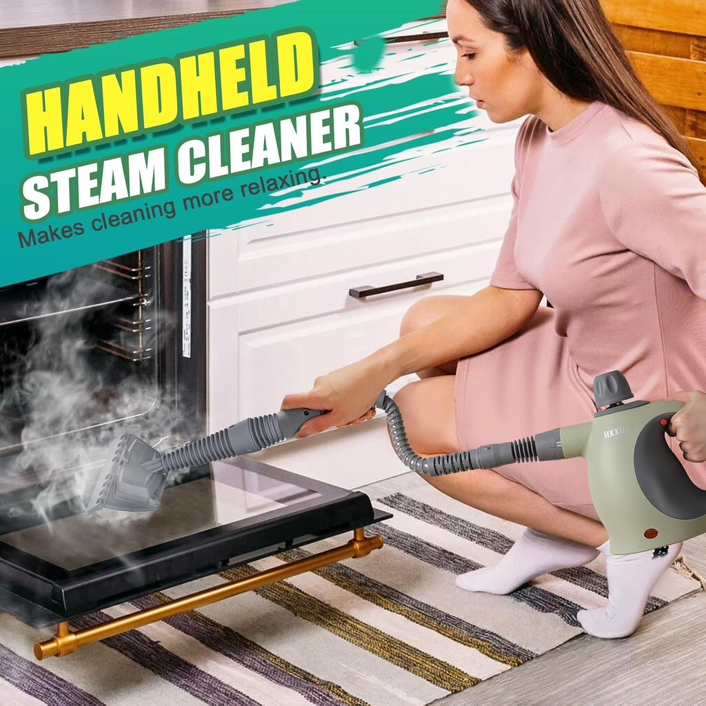 Multi-Surface Handheld Pressurized Steam Cleaner with 13 PCS Accessory ，Portable Steamer for Cleaning, Multipurpose Steam Cleaner for Home/Car/Bathroom/Grease/Upholstery/Floor/Grout and More (Green)