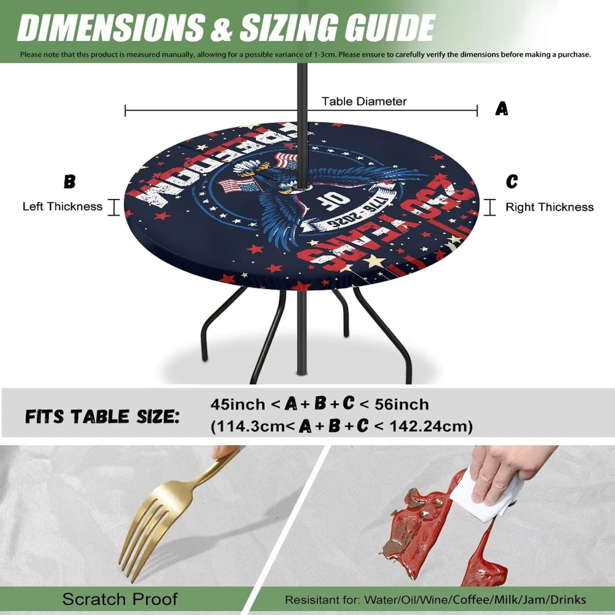American Eagle Outdoor Round Tablecloth Waterproof Fitted Patio Table Cover with Zipper and Umbrella Hole Elastic Edge Wipeable Table Cloth for Garden Deck Fits 45-56 Inch Tables
