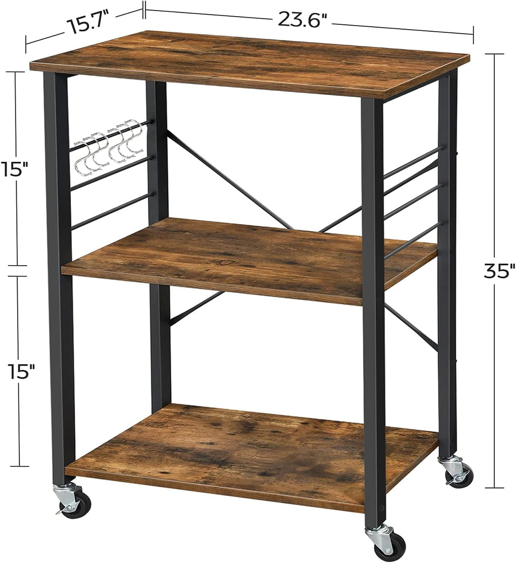 VASAGLE Kitchen Shelf on Wheels, 23.6 Inches Serving Cart with 3 Shelves