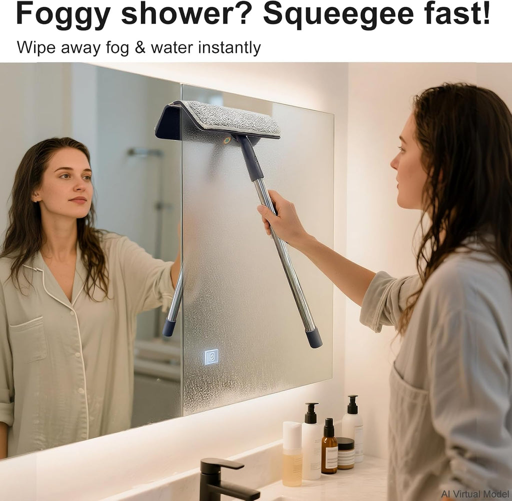 3-in-1 Window Squeegee for Home - 60" Window Cleaning Kit with 3 Microfiber Cloths & Screen Brush, All-in-1 Cleaner Tool for Outdoor Windows, Glass Door & Screens, Lightweight & Easy Storage