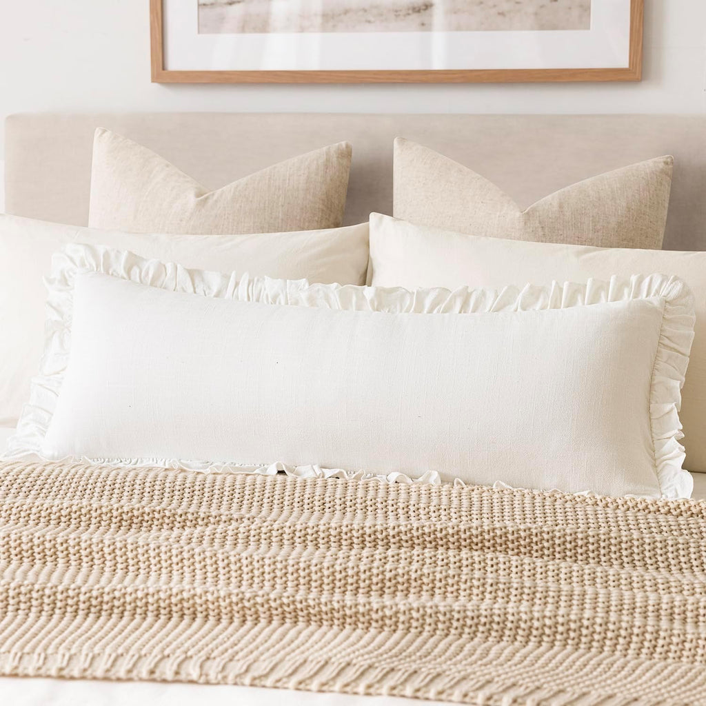 Foindtower Linen Fringe Ruffle Throw Pillow Covers 20×20 Inch Coronet Blue