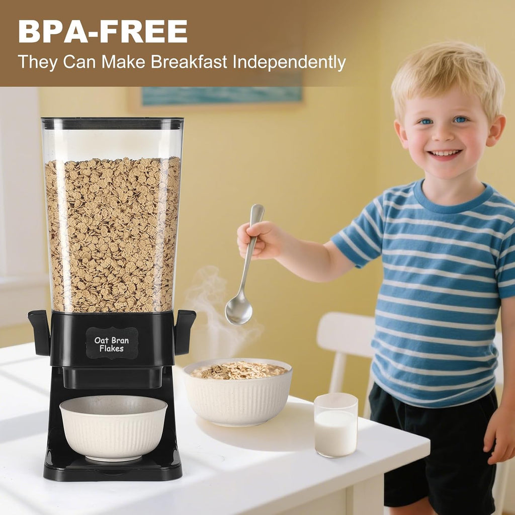 Cereal Dispenser Countertop with Cereal Bowls,16 Labels & Pen, Cereal Containers Storage, Candy Dispenser, Dry Food Dispenser For Pantry - Not Easy to Crush Food (Black, 2 Pack)